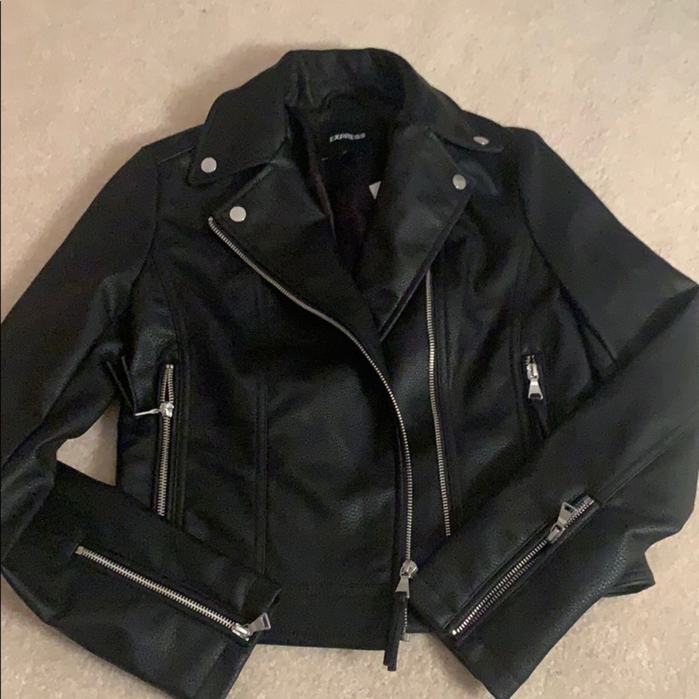 Express vegan leather motor jacket with zippers